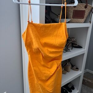 Zara Orange Ruched Mini Slip Dress